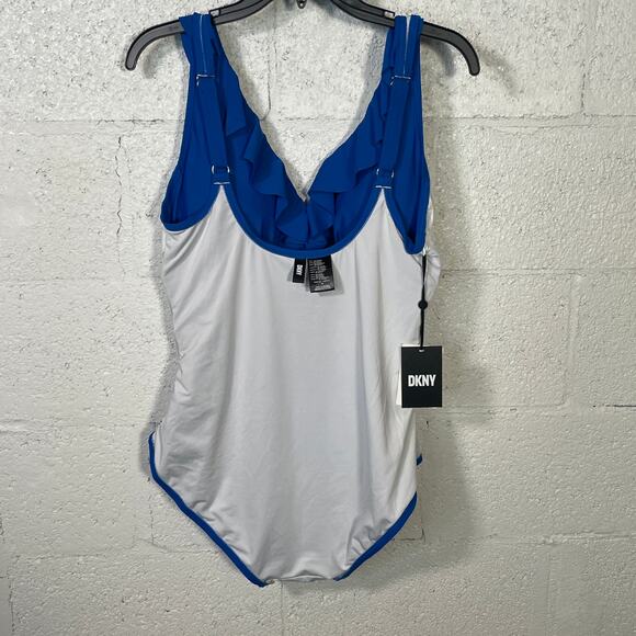 Dkny Women's Ruffle Tummy Control One-Piece Swimsuit Lapis blue 16 - Picture 9 of 14